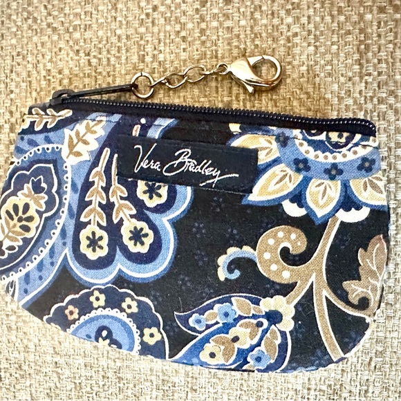 NEW Vera Bradley ID Wallet Small Zipper Lobster Claw Clasp Chain Blue Tan Floral - Picture 6 of 6
